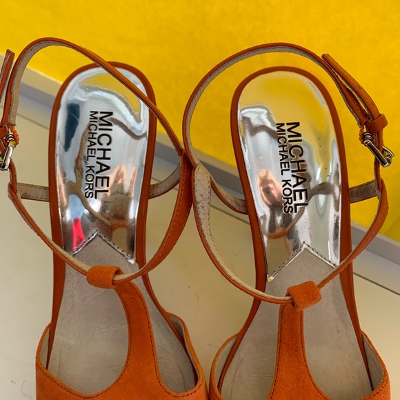 Micheal Kors orange suede heels. Never worn. Size 7. True to size. - Picture 3 of 5
